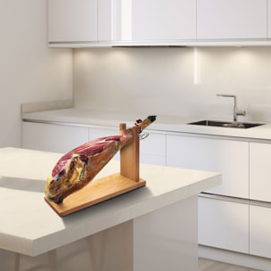 Well home jamonero de madera con herraje en v, pincho y ficjación pezuña + funda para jamón 'tiberic' burdeos