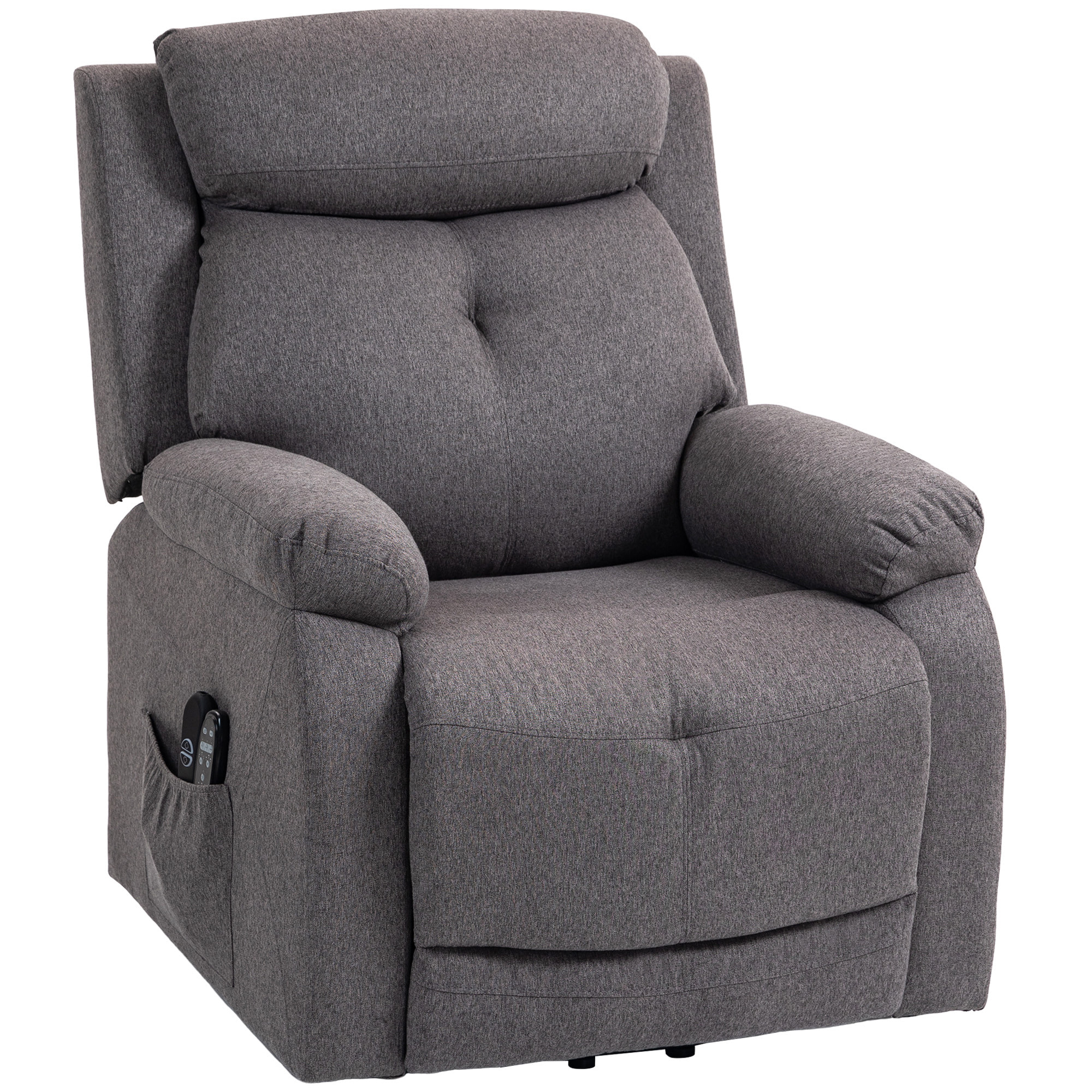 Fauteuil releveur électrique massant chauffant inclinable port USB tissu toucher lin gris