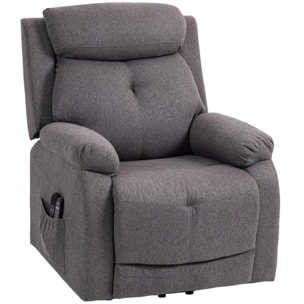 Fauteuil releveur électrique massant chauffant inclinable port USB tissu toucher lin gris