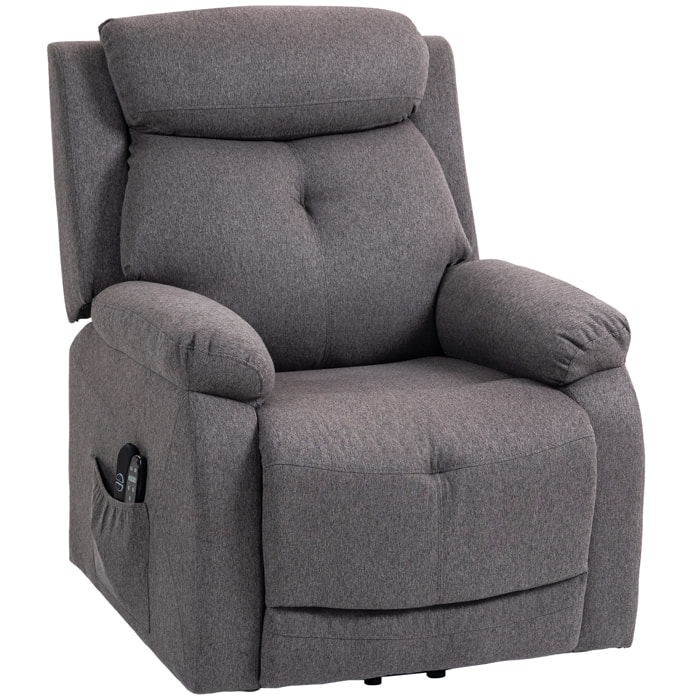 Fauteuil releveur électrique massant chauffant inclinable port USB tissu toucher lin gris
