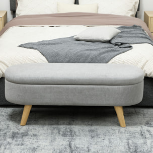 Banco Pie de Cama, Puff Almacenaje Tapizado en Terciopelo de Teddy con Patas de Madera y Asiento Acolchado, Banco de Almacenaje Ovalado para Dormitorio, Entrada, Pasillo, Gris Claro