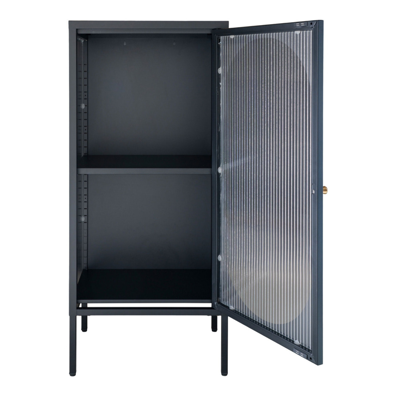 Adelaide Vetrina in Acciaio Nero con Porta in Vetro Rigato