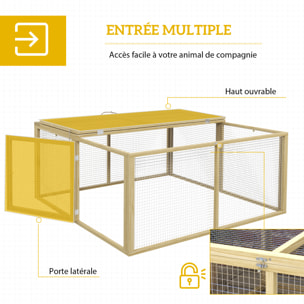 Clapier pliable avec poignée - cage à lapin - toit ouvrant, porte - 120 x 120 x 57 cm - acier bois autoclave