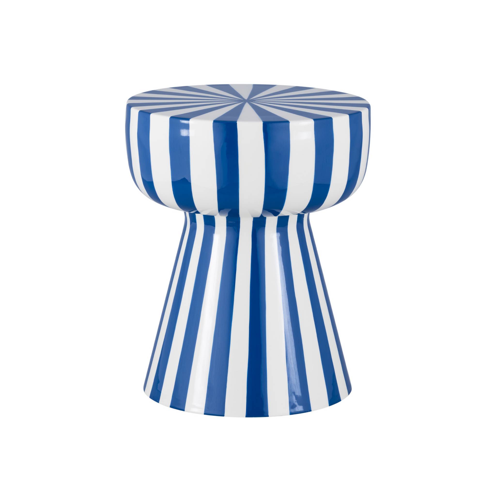 Table d'appoint. bout de canapé. table de chevet. acier émaillé rayures bicolore. bleu et blanc. Ø34 x H41cm