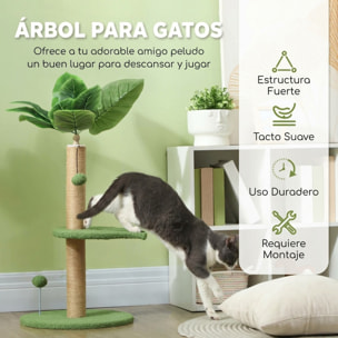 PawHut Árbol Rascador para Gatos 83 cm con Hojas Artificiales, Torre para Gatos con Poste de Yute, Plataformas de Felpa, 2 Juguetes de Bolas, Verde