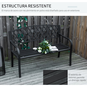 Banco de Jardín de 2 Plazas con Respaldo Decorativo y Reposabrazos para Terraza Balcón Patio Exterior Carga 240 kg Hierro Fundido y Acero 128x58,5x89 cm Negro