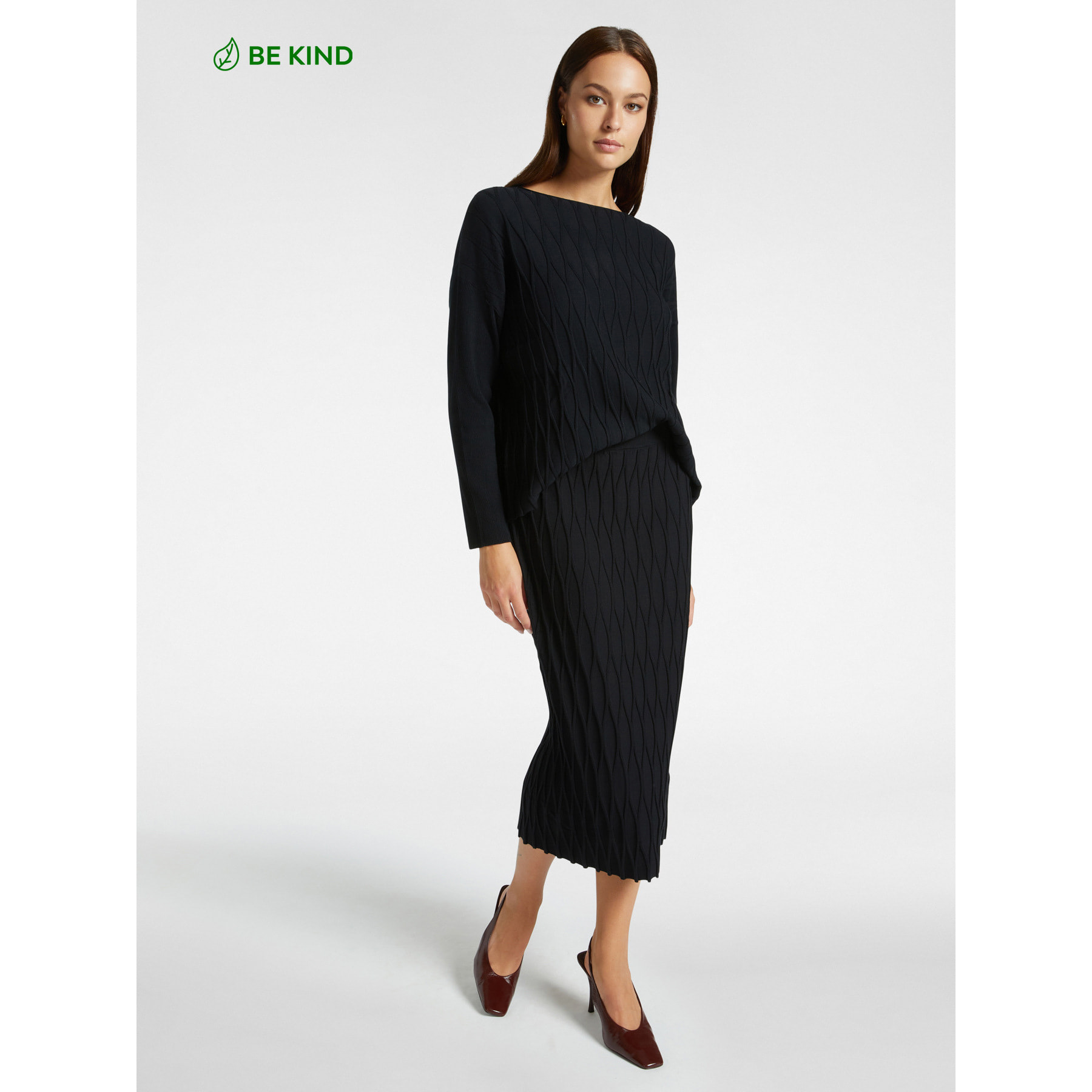 Elena Mirò - Falda en hilo de viscosa LENZING™ ECOVERO™ - Negro