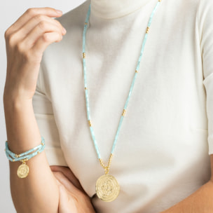 Collar con Cristal Azul acabado oro 18k