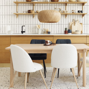 Chaise "Slano" - bouclette - pieds imitation hêtre - blanc