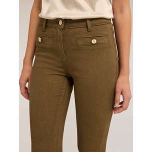 Motivi - Pantalones acampanados de sarga de algodón - Verde militare