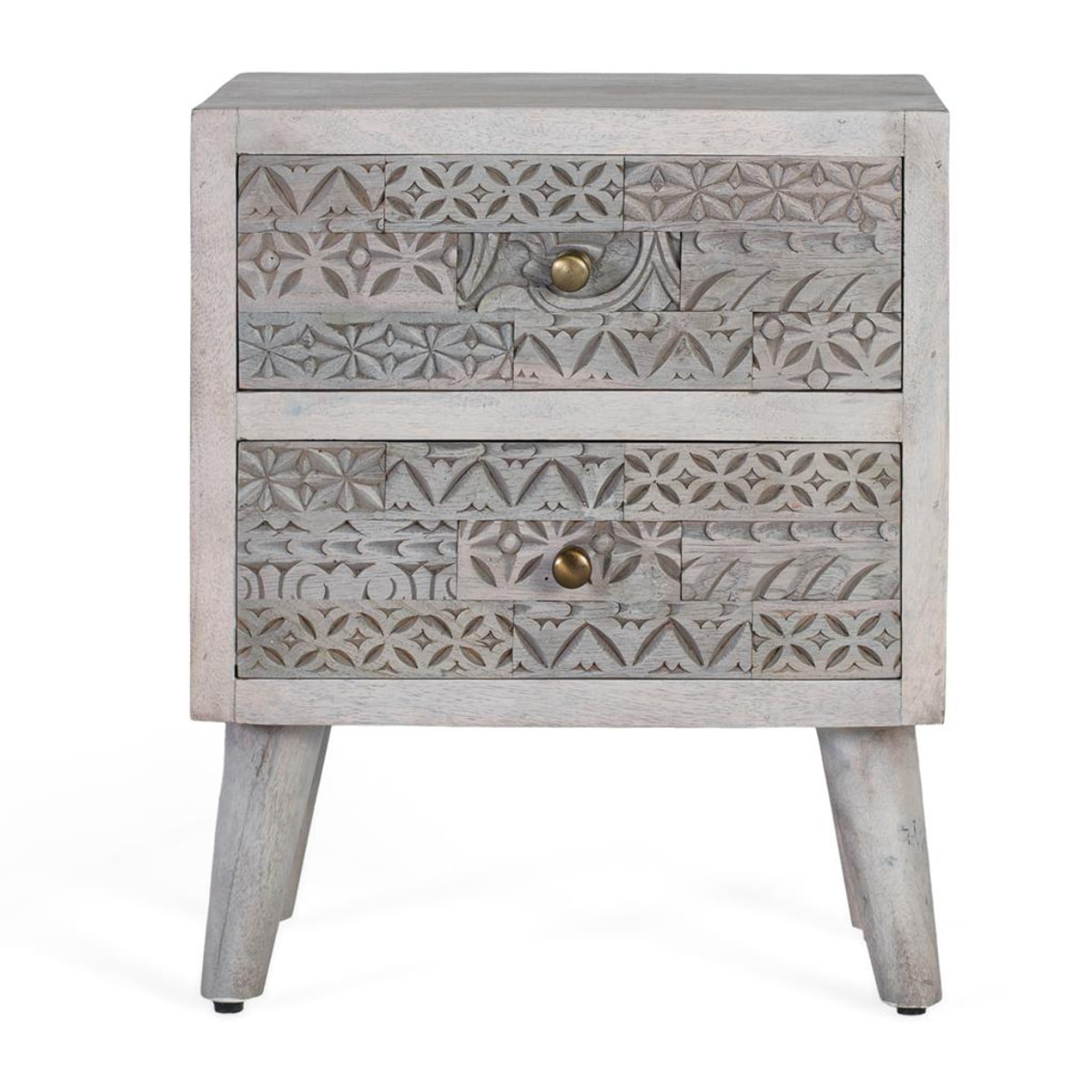Table de chevet en bois de manguier 45 cm style ethnique boho sculpté