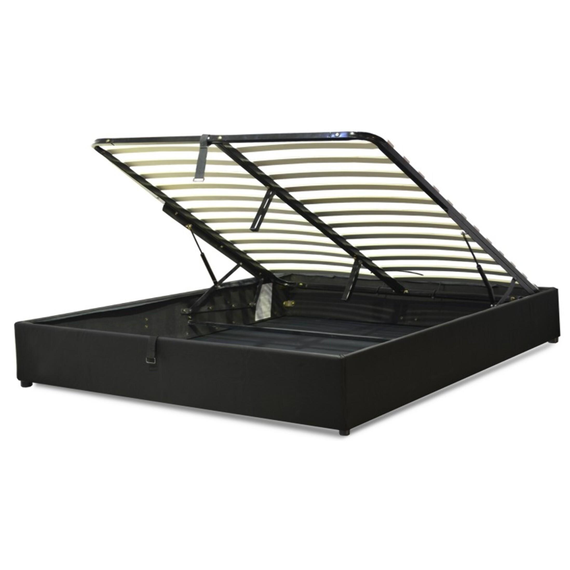 Lit coffre sommier relevable noir | Modele Cancun Simili Cuir | Grande capacite de stockage