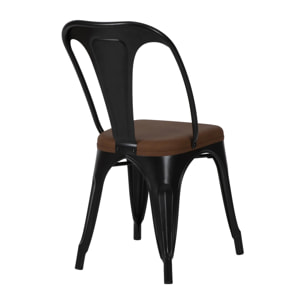 Lot de 2 chaises en métal noir et cuir synthétique marron - Charly