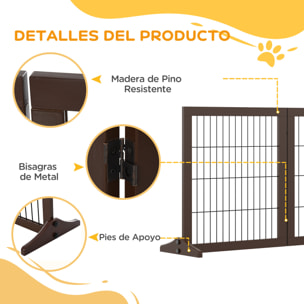 Barrera para Perros de 3 Paneles Barrera de Seguridad para Perros con Estructura de Madera y Patas de Apoyo para Pasillo Escalera 185x36x71 cm Marrón