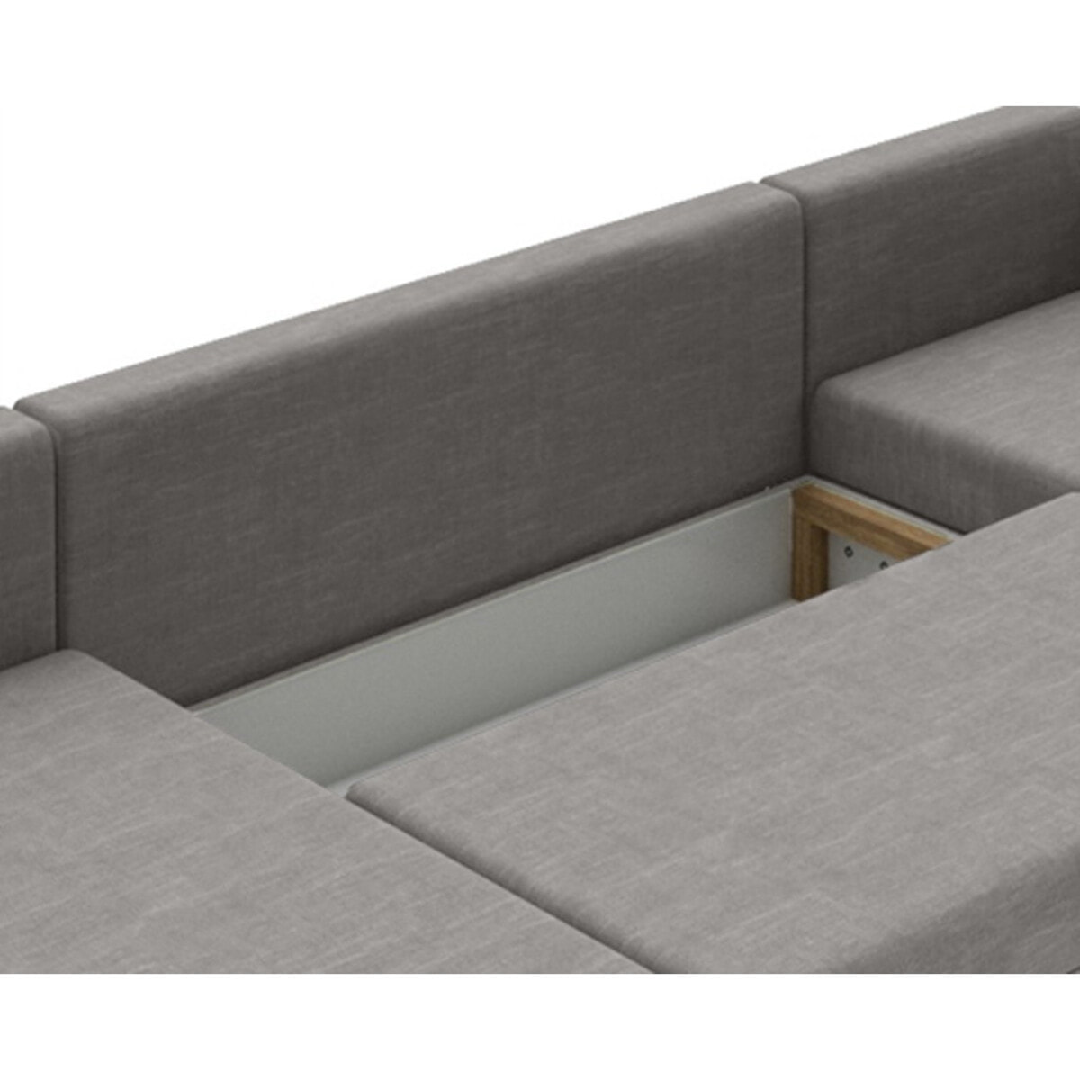 Roger - Canapé panoramique d'angle réversible 7 places convertible avec coffre en tissu - Gris / Noir