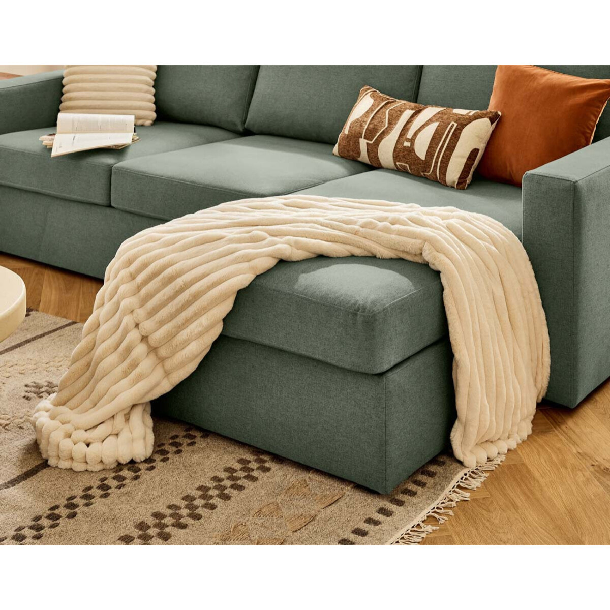 Barrie - canapé d'angle réversible 4 places avec têtière amovible en tissu - Vert