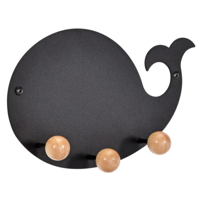 Appendino in metallo nero balena da 3 posti cm23x4x14