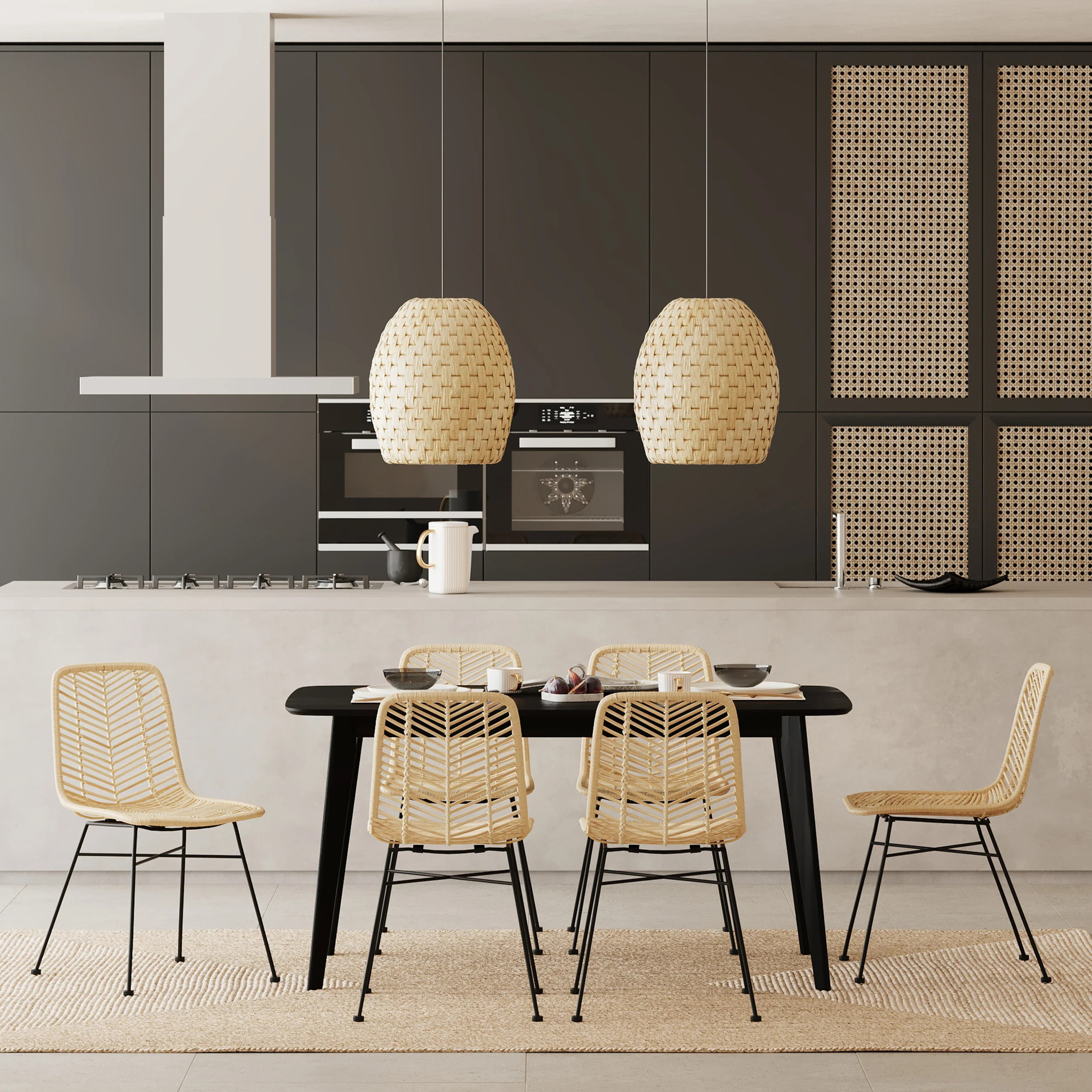 Lot de 2 chaises en rotin naturel et pieds en métal - Tamara