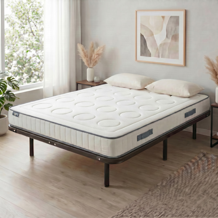 Ensemble Matelas Cristal & Sommier Somkit, 18 cm, Mémoire de Forme, Cadre à Lattes, Métal Robuste, Soutien Ferme