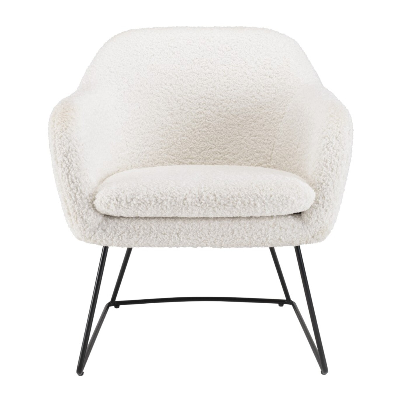 AGATHE - Fauteuil urban tissu bouclette blanc pieds évasés métal noir