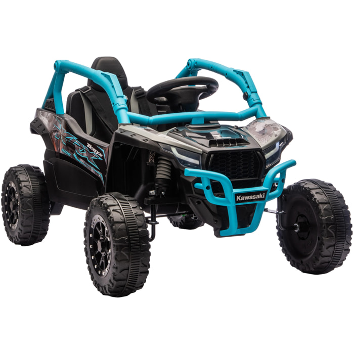 Coche Eléctrico para Niños 12V, Kawasaki Teryx KRX 1000, Coche de Batería UTV con 2 Motores, Control Remoto 2,4G, Suspensión Trasera, Faros, USB, para Niños de +3 Años, Azul