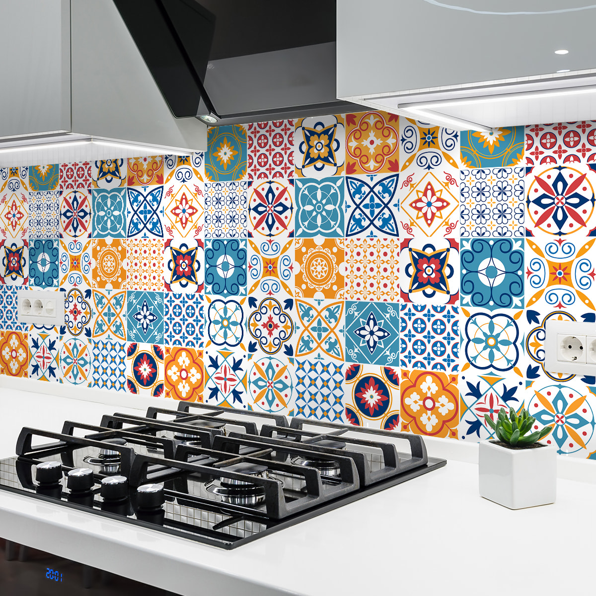 Stickers muraux - Sticker Mural Carrelage adhésif Cuisine Salle de Bain - 30 STICKERS CARREAUX DE CIMENT AZULEJOS LILIANA