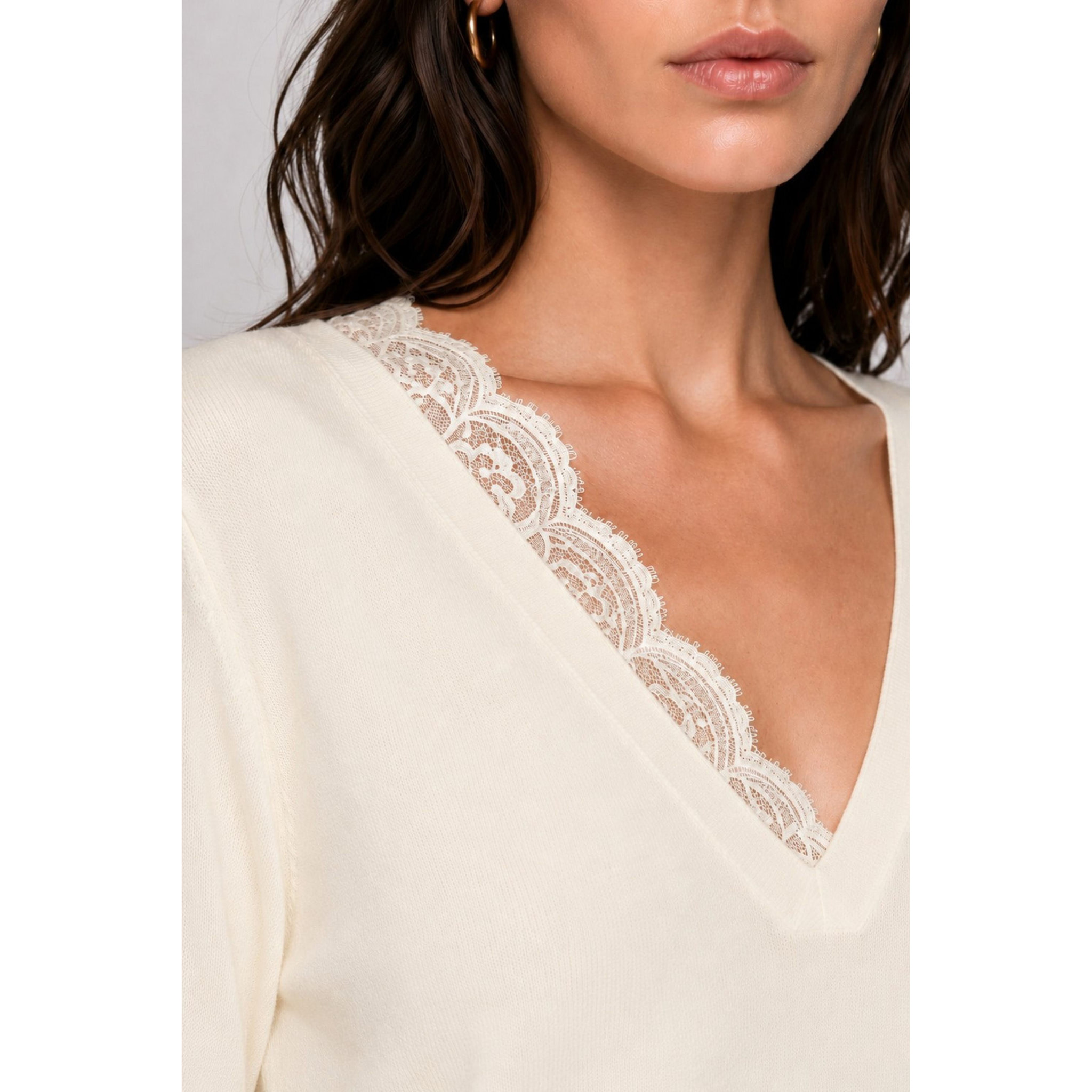 Kocca - Maglia da donna con scollo a V e dettagli in pizzo Donna