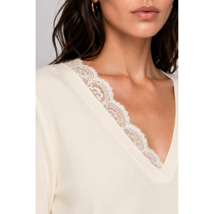 Kocca - Maglia da donna con scollo a V e dettagli in pizzo Donna