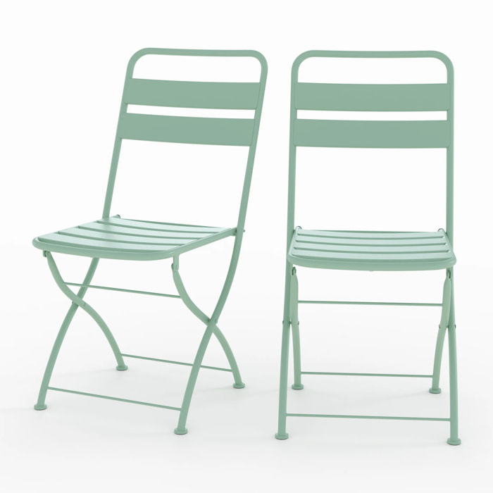 Lot de 2 chaises de jardin en métal vert clair, pliantes - Yumi