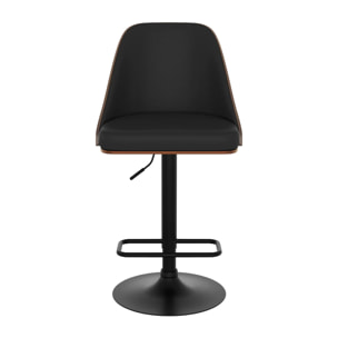 Chaise de bar réglable et pivotante en bois foncé et PU noir 56/77 cm - Georges