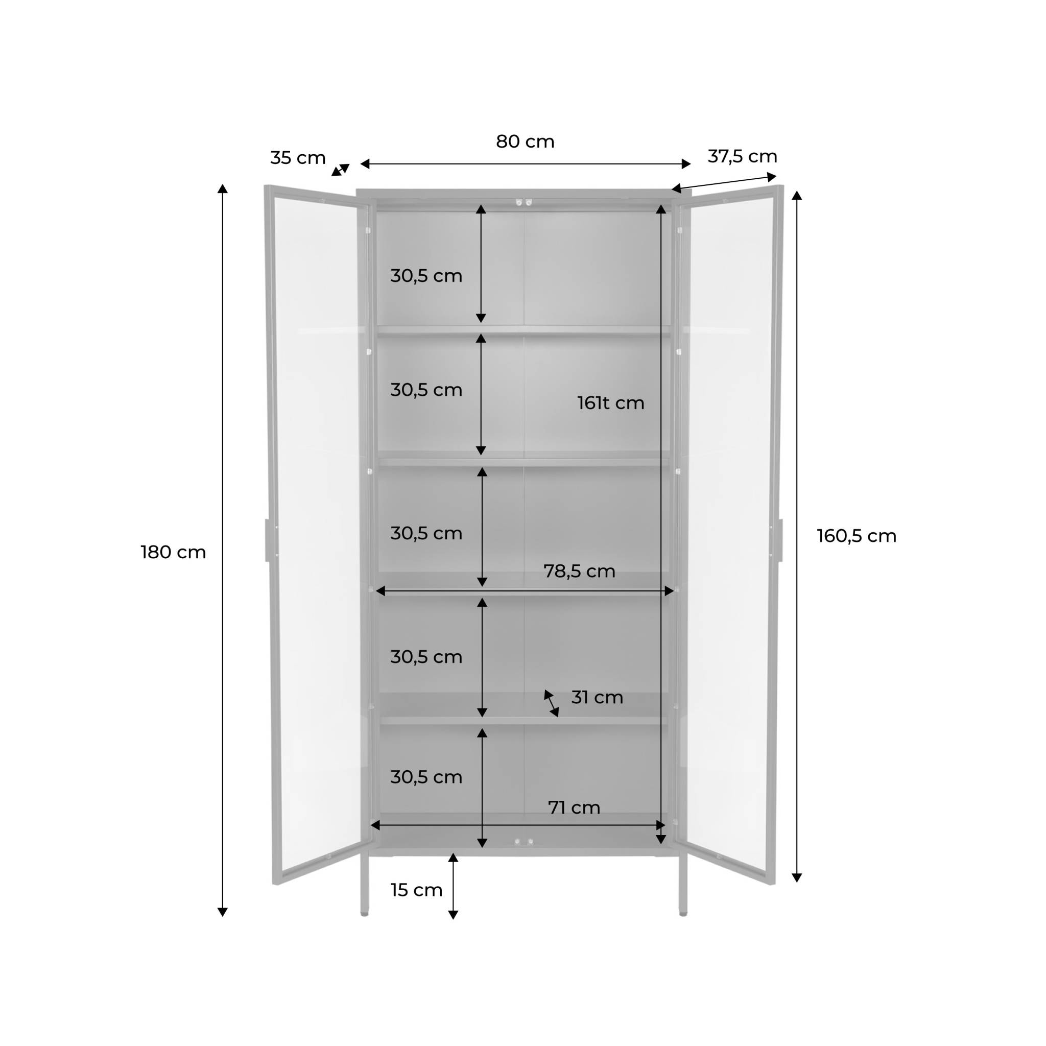 Buffet. vaisselier acier et verre trempé 2 portes 180cm noir - Arkansas