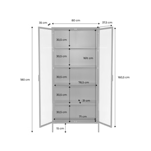 Buffet. vaisselier acier et verre trempé 2 portes 180cm noir - Arkansas