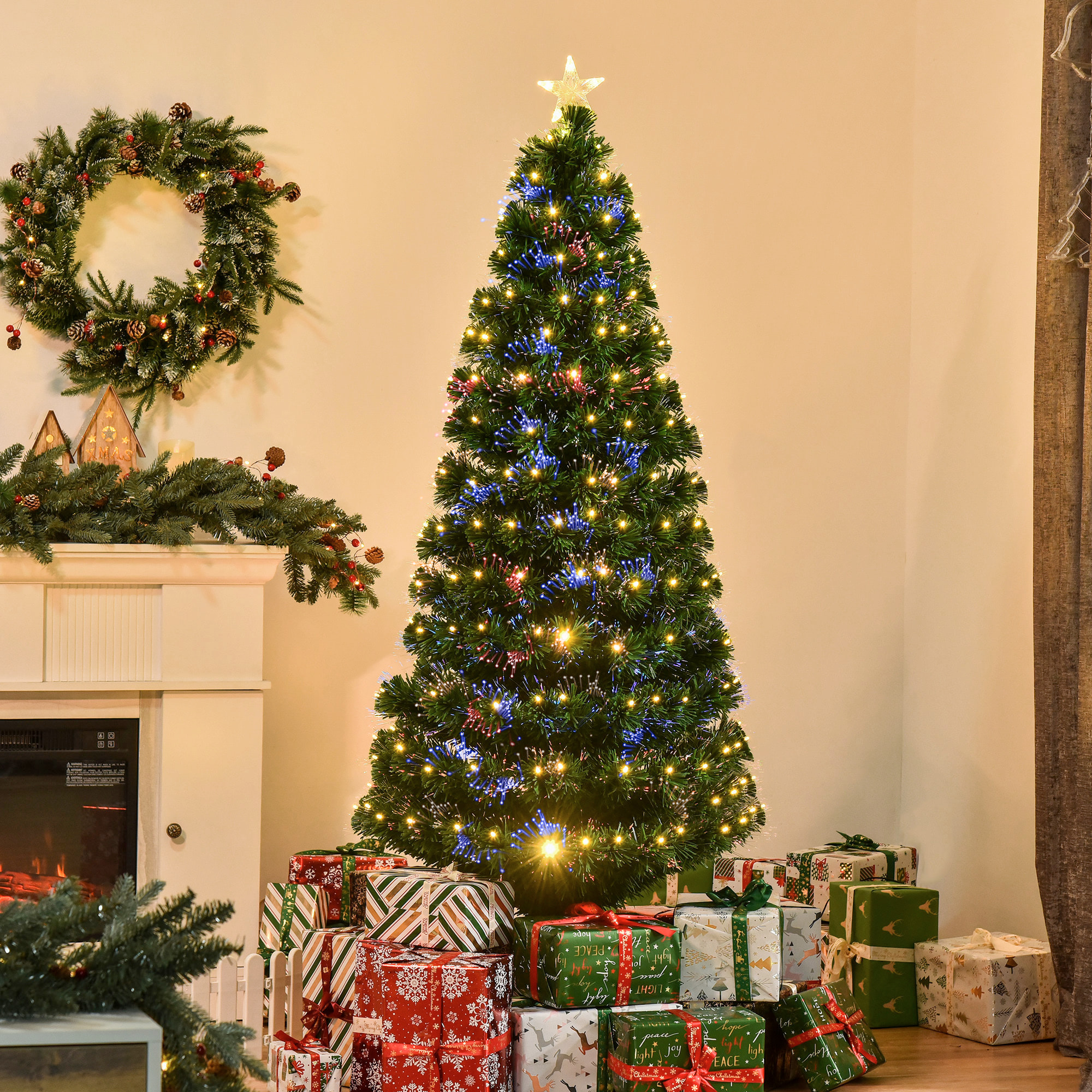 árbol de Navidad con Luces LED de PVC y Metal 82x180cm Verde