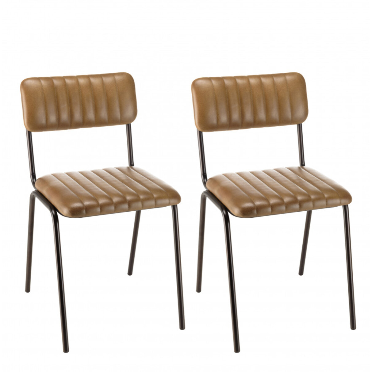 MARCEL - Lot de 2 chaises assise et dossier matelassés cuir pieds acier