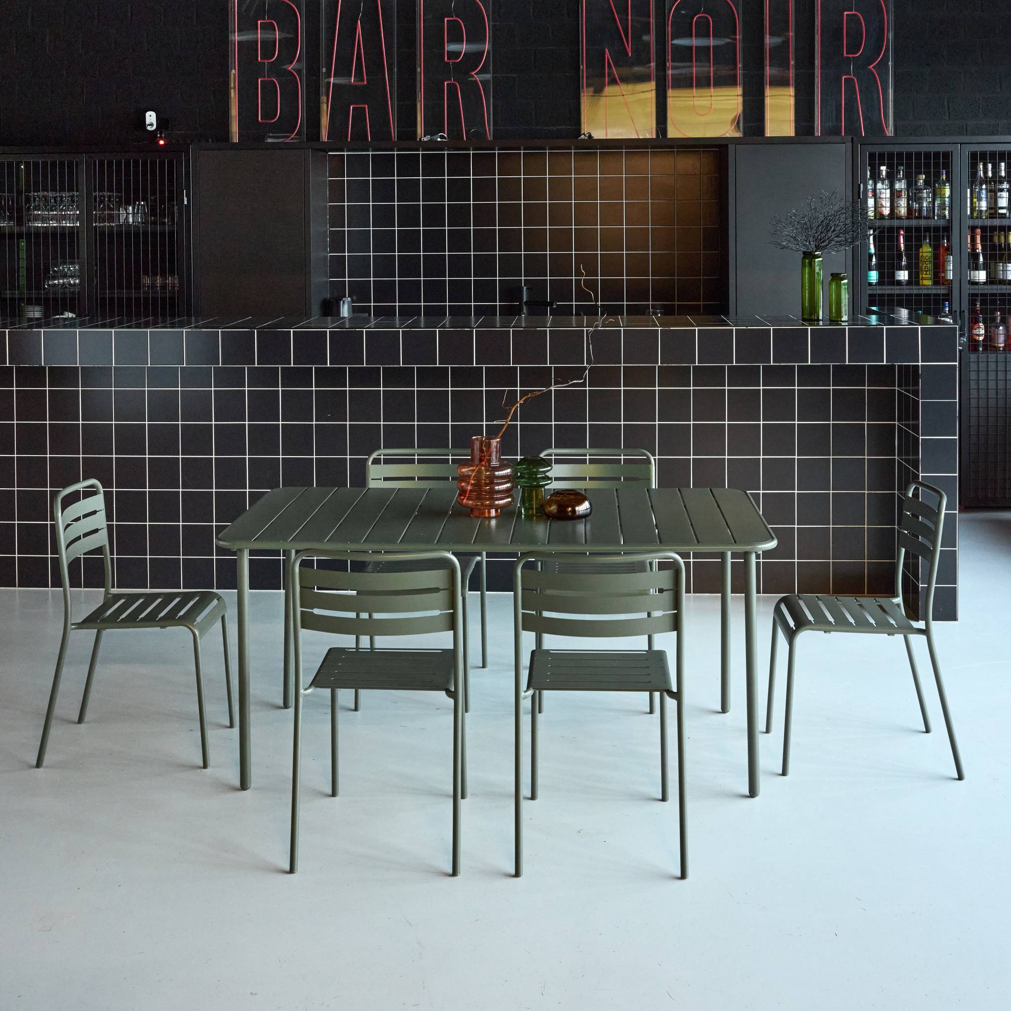 Table de jardin métal + 6 assises AMÉLIA