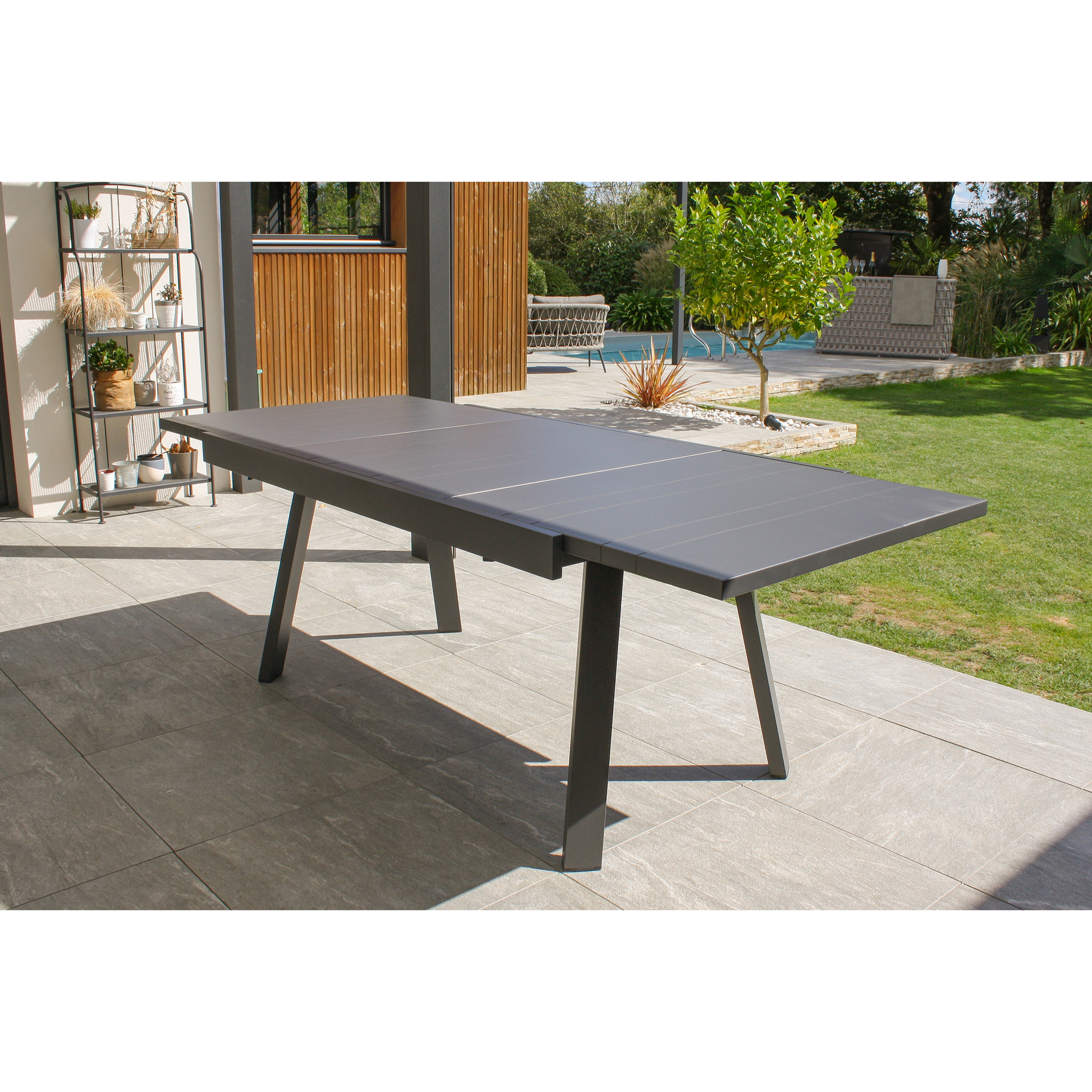 STOCKHOLM - Ensemble repas de jardin 4 places en aluminium gris anthracite