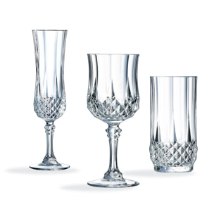 Ensemble 18 pièces, verres à pied et verres à eau Longchamp - Cristal d'Arques