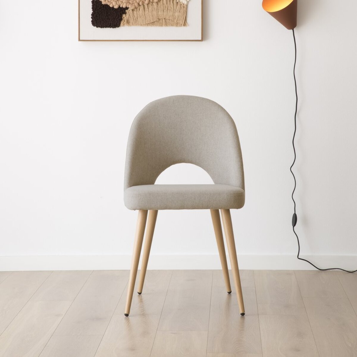 Chaise rembourrée Onna -tissu et bois-couleur beige 52 x 85 x 59 cm