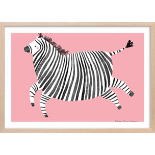 Affiche enfant zèbre rose  Affiche + cadre en bois - Chêne