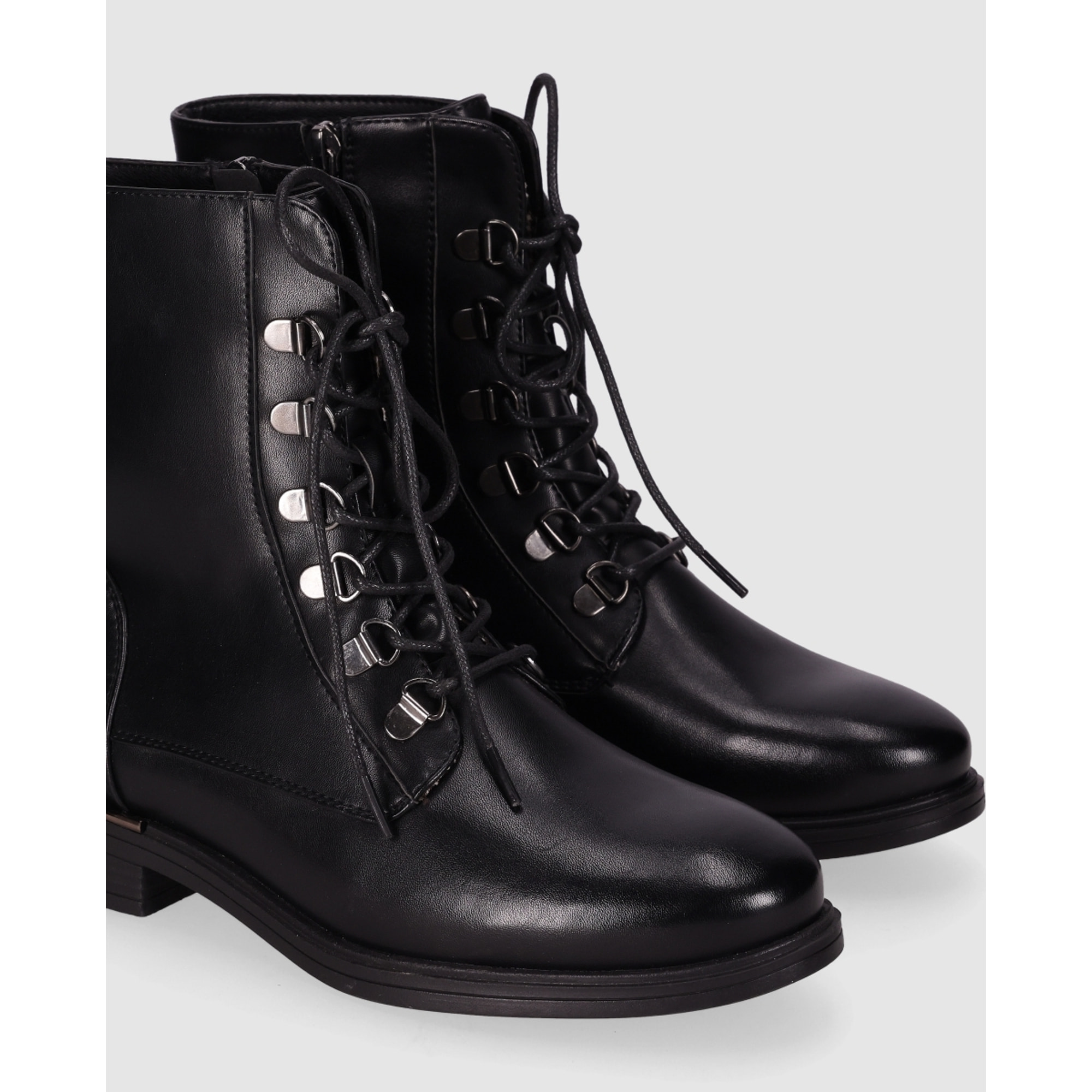 Botines de Piel Sintética - Negro - Tacón: 3 cm