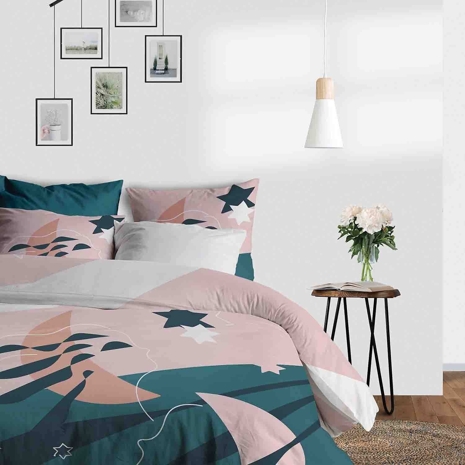 Parure Housse De Couette 3pcs avec Taies oreiller 100% coton 47fils Heol