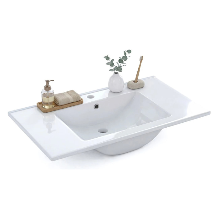 Lavabo cerámico rectangular en blanco 81,5x46 cm Volga Blanco