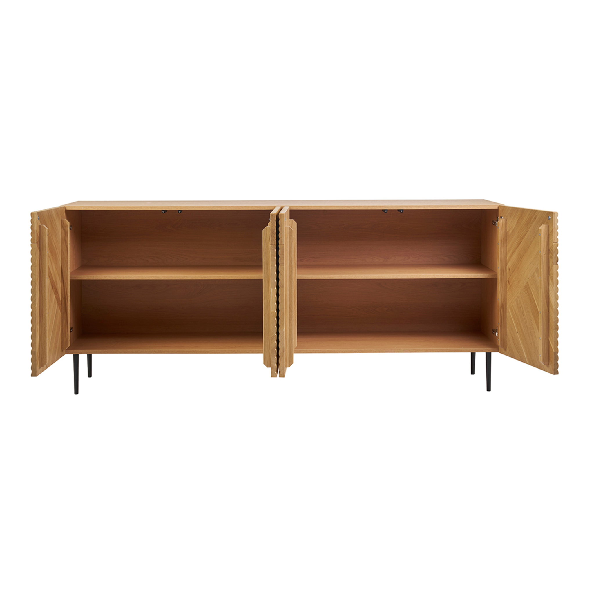 Buffet design en bois clair chêne massif gravé et métal noir 4 portes L180 cm ARCHIPEL