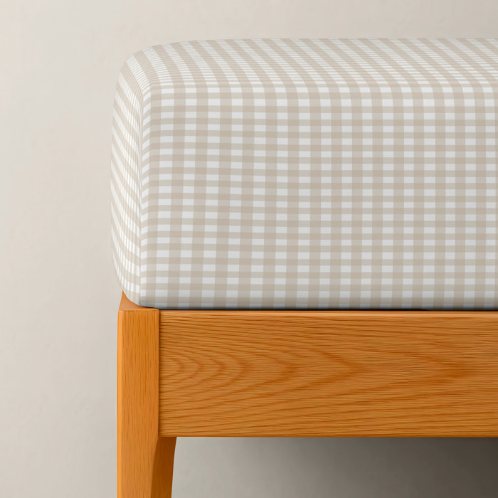 Cool Kids - Sábana bajera Estampada - Ajustable - 100% Algodón - Cuna/Maxicuna - Vichy Beige