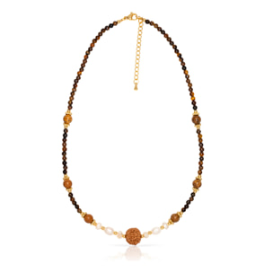 Collar de ojos de tigre, perlas naturales y semilla de Buda, con cierre de mosquetón.