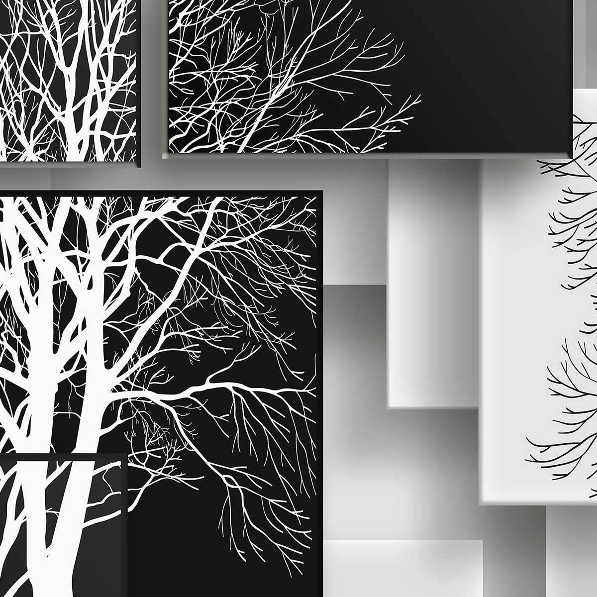 Affiche encadrée arbres graphiques noir et blanc Affiche + cadre en métal - Noir
