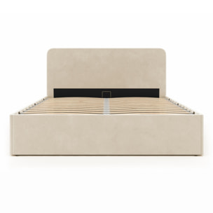 Lit coffre Louise en velours avec sommier et tête de lit - Velours beige