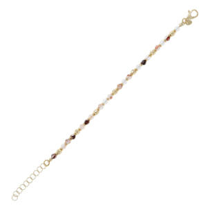 Bracciale in Argento 925 placcato Oro Giallo 18Kt con Sfere Martellate e Quarzo Multicolore Sfaccettato