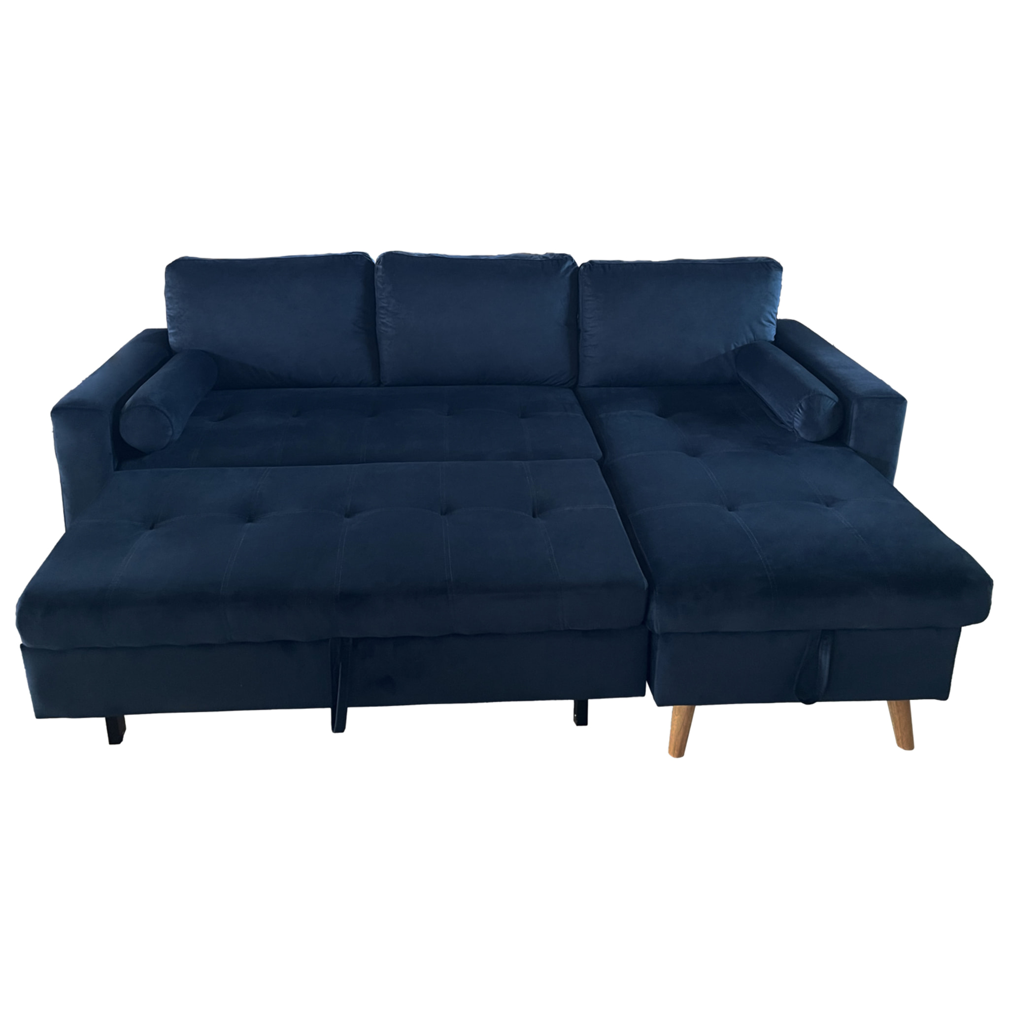 Canapé d'angle convertible JAMES 3 places en velours bleu