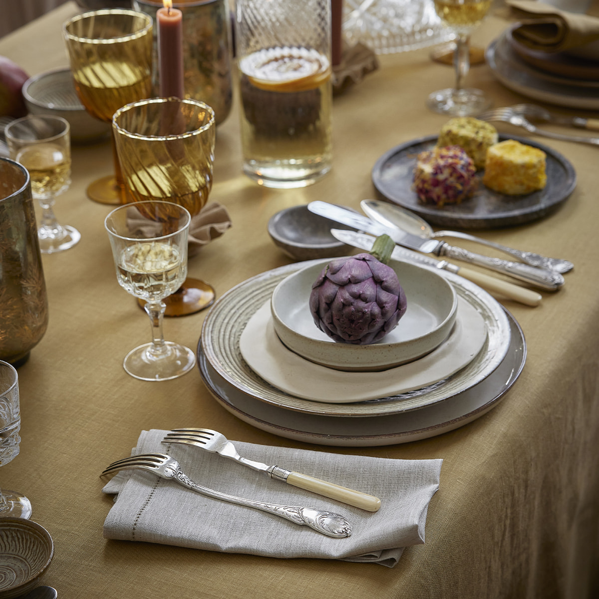 Nappe unie en lin, FLORENCE, Jaune sienne